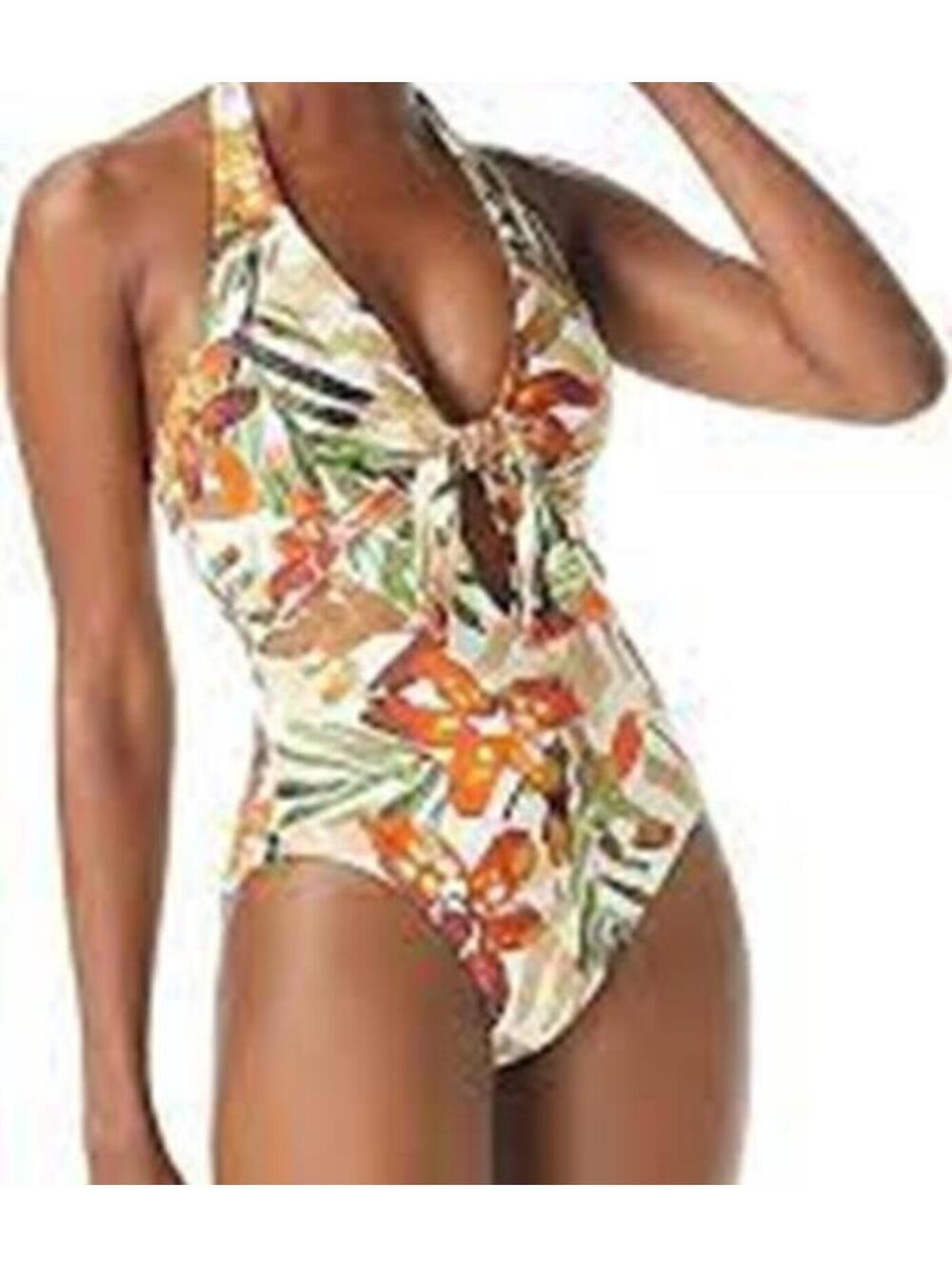 550 Vince Camuto womens Seychelles Floral Tie Front Halter One-piece MULTI sz 10